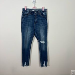 KanCan Medium Wash Raw Waist Ankle Hemline Distressed Skinny Ankle Denim Jeans